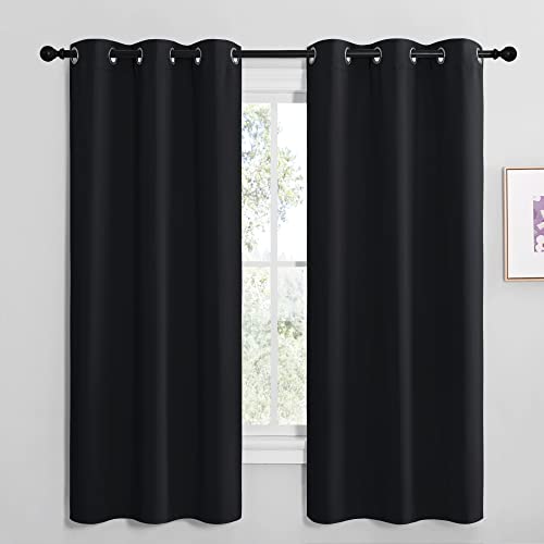Image of NICETOWN Bathroom Blackout Thermal Curtains and Drapes, Black Solid Thermal Insulated Grommet Blackout Drapery Panels for Window (2 Panels, 42 inches Wide by 68 inches Long, Black)