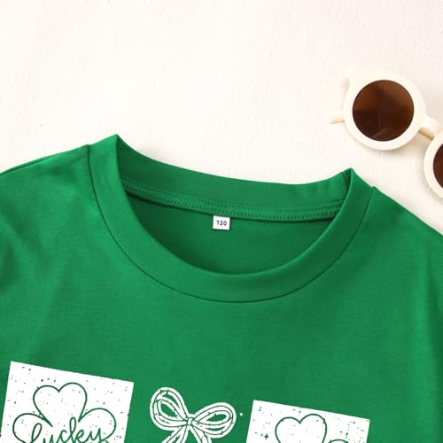 Image of Kid Girls St. Patricks Day Shirts Bow Lucky T-Shirt Shamrock Tees Clover Short Sleeve Tops Irish Outfits 7-12 Years