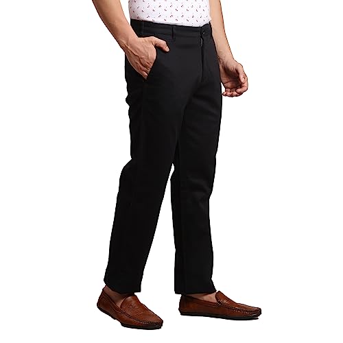 Image of Colorplus Men's Cotton Blend Solid Piece Dyed Pattern Tailored Fit Flat Front Casual Trouser