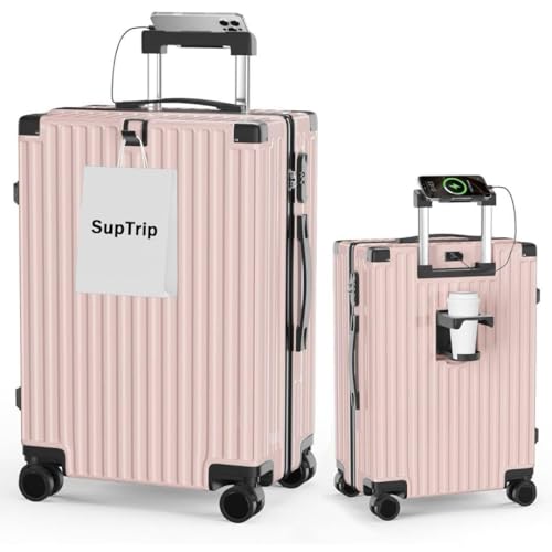 【パステルピンク】アルミフレームスーツケース カップホルダー付き　サイズL スーツケース SMLサイズ 43L 70L 110L 軽量 静音 多機能 TSA