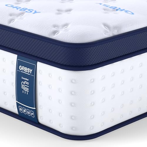 Grbsy 14 Inch Full XL Mattress 7-Zoned Support Hybrid Full XL Size Mattress in A Box with Cooling Gel Memory Foam & Pocket Coils for Back Pain Relief Assembled in USA Motion Isolation Medium Firm