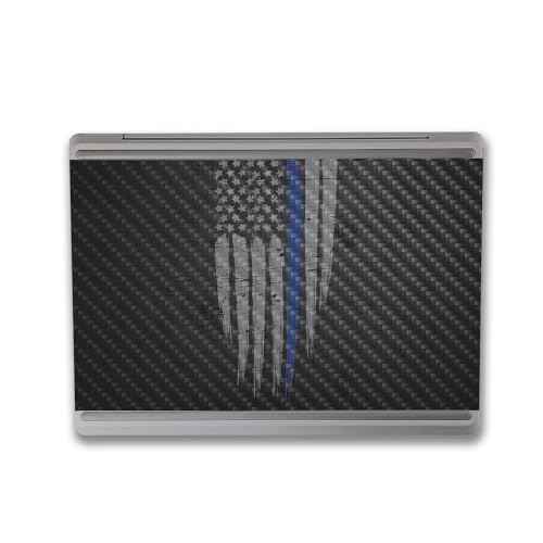 Image of MightySkins Carbon Fiber Skin Compatible with Microsoft Surface Laptop Go 3 (2023) Full Wrap Kit - Thin Blue Line | Protective Durable Textured Carbon Fiber Finish | Made in The USA