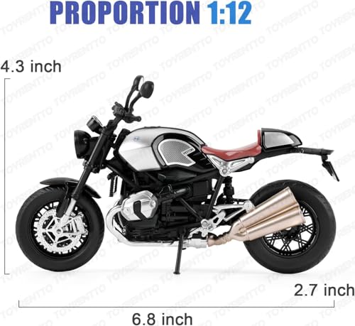 Image of 1:12 Scale BMW R NineT Die-Cast Bike Model with Light & Sound - Pull Back Toy Motorcycle for Kids & Collectors Grey