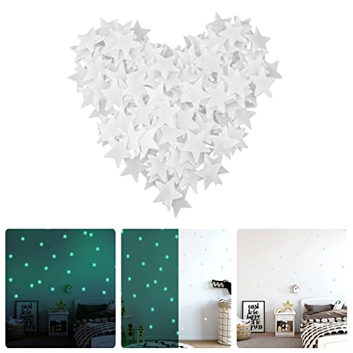 100 Pcs Glow In The Dark Luminous Stars Fluorescent Noctilucent Plastic Wall Stickers Murals Decals For Home Art Decor Ceiling Wall Decorate Kids Babys Portable Darkroom Equipment (White, One Size) #TOP2