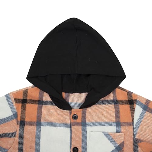Image of Boys Girls Flannel Shirts Plaid Hoodies Fall Fashion Button Down Shirts | Long Sleeve Shirts Hooded Lightweight Jacket, Perfect for School Mornings, Leaf Piles,Camping, Bonfires, Weekend Adventures