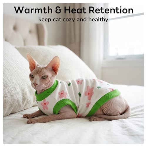 Vêtements chat Sphynx et pyjama pull chat sans poils extensible PUMYPOREITY vert S - 7