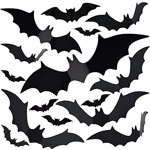 88Pcs Bats Wall Decor 3D Bat Halloween Decoration Stickers Scary Bats Wall DecalÂ Halloween Party SuppliesÂ for Home Decor 4 Sizes Waterproof Black Spooky Bats for Room Decor
