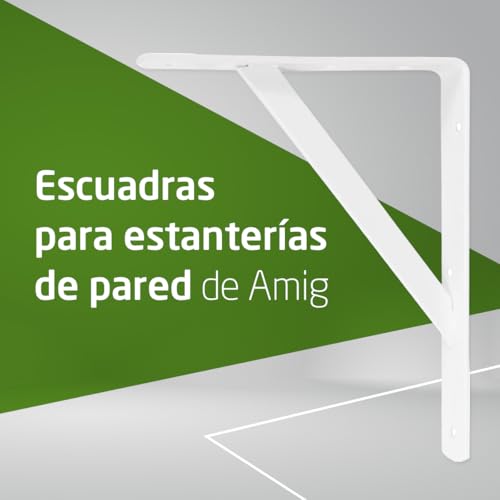 Amig - Palomilla para estanterías de pared - Escuadra metálica para baldas - Ángulo para estantes - Soporte estantería - Acero - Color Blanco - Medida: 250x150 mm - Peso máx. recomendado: 320 Kg - imagen 2