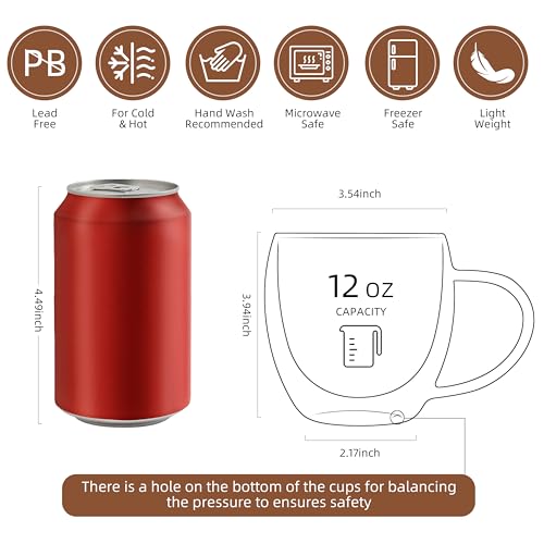 CNGLASS 12oz(4-pack) Double Walled Glass Coffee Mugs,Insulated Glass Mugs with Handle,Clear Espresso Cups for Latte,Cappuccino,Tea Bag — view 2