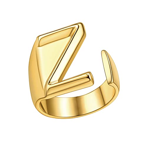 FindChic Customizable Initial Ring Statement 18K Gold Plated Fashion Cuff Rings for Women Alphabet Letter A to Z Resizable Knuckle Ring (with Gift Box) Z not customized