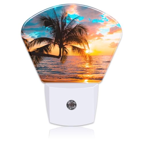 Image of Beautiful Sunset Plug in Night Lights, Palm Tree Nightlight Plug Into Wall Dusk to Dawn Sensor for Kid Girls Boys Women Men Room, Hallway, Kitchen, Bathroom, Stairs Decor