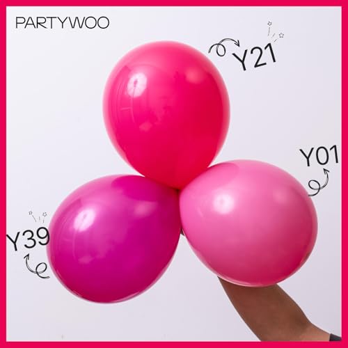 Image of PartyWoo Hot Pink Balloons 140pcs Different Sizes of 18 12 10 5 Inch Magenta Fuchsia Dark Pink Balloon Arch Kit Garland for Bridal Baby Shower Birthday Butterfly Princess Party Decorations Pink-Y39