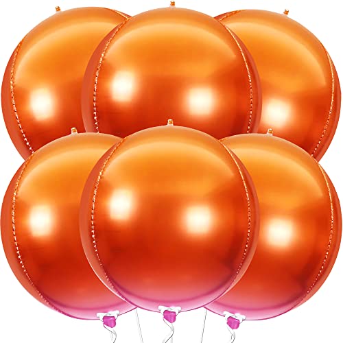 Image of KatchOn, Orange Mylar Balloons - Large 22 Inch, Pack of 6 | Round 4D Orange Foil Balloons, Metallic orange Balloon for Birthday Decoration, Halloween Decorations, Basketball Party Decorations