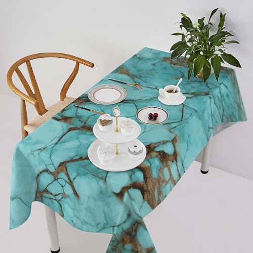 Nappe rectangulaire en marbre turquoise 140x279 cm lavable pour table de maison - 2
