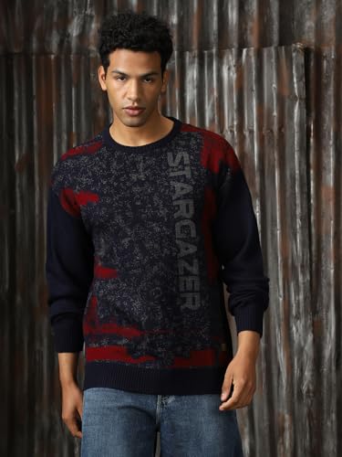 Image of High Star Men Knitted Acrylic Relaxed Fit Round Neck Long Sleeve Sweaters