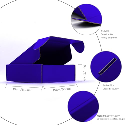 Image of Cardboard Boxes,15 Pack Shipping Boxes 6x6x2 Recyclable Mailing Boxes Colored Corrugated Cardboard Box Small Storage Boxes for Shipping, Mailing, Gifts Packaging (Royal Blue)