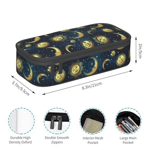 Image of Gold Moon Sun Star Pencil Case Organizer Big Capacity Pencil Pouch Stationery With Zipper School Supplies Pencil Bag For Girls Boys Office