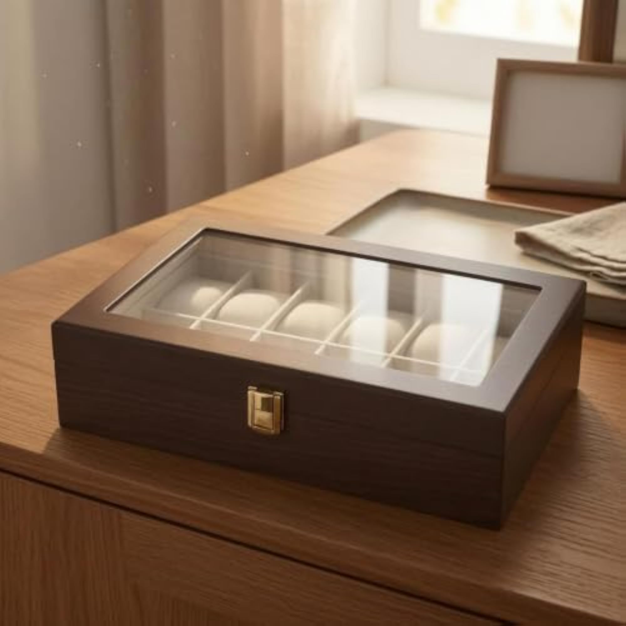 Wooden Watch Organizer Box with Transparent Top