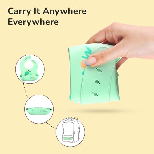 Image of R for Rabbit Safari Silicone Bib for Baby Food Feeding BPA Free, Adjustable Straps Waterproof Built-in Food Pocket Mess Free Ideal for Babies 6 to 36 Months