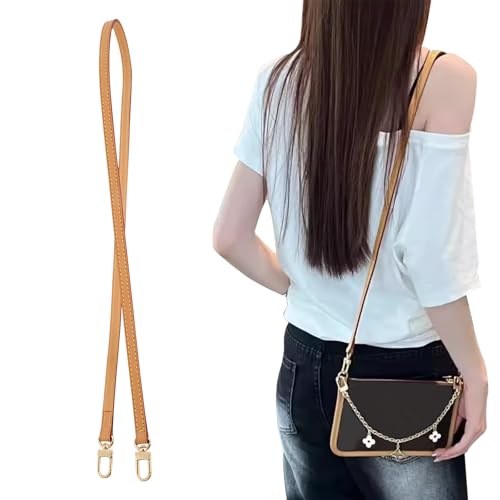 Image of Genuine Vachetta Leather Shoulder Bag Strap Crossbody Replacement for SPEEDY Handbag(BEESWAX-Width:0.43in&Length:45.2in,Double Buckles)