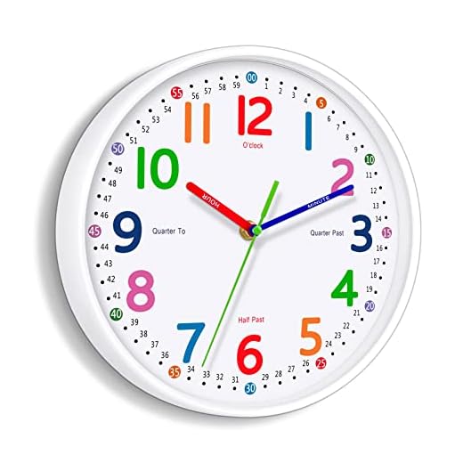Kids Wall Clock: Telling Time Teaching Wall Clocks Silent Non-Ticking Clocks Battery Operated, Rustic Farmhouse Modern Clock Decorative for Kitchen Living Room Bedroom (10 Inch)