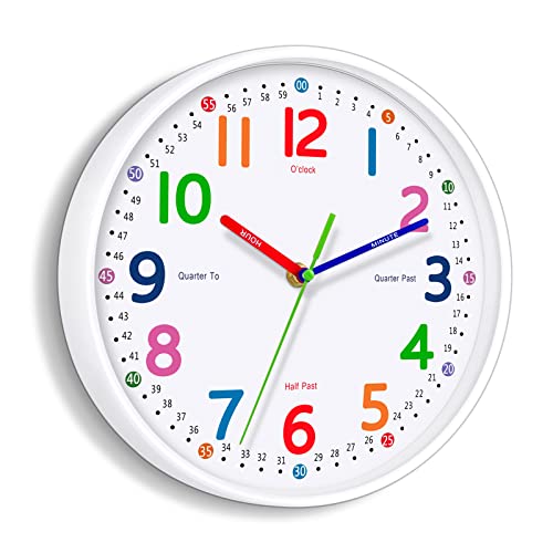 Lantoo Kids Wall Clock: Telling Time Teaching Wall Clocks Silent Non-Ticking Clocks Battery Operated, Rustic Farmhouse Modern Clock Decorative for Kitchen Living Room Bedroom (10 Inch)