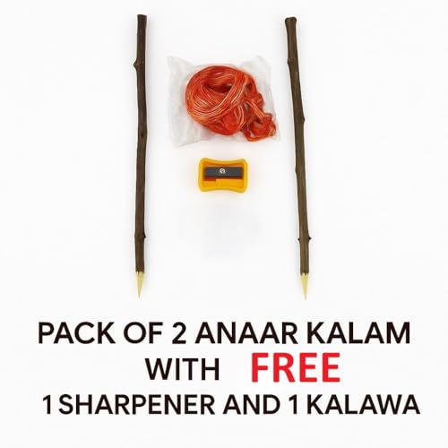Image of Anar ki Kalam, (Used for writing on Bhojpatra) - Set of 2 Sticks with FREE Kalawa & Sharpener | Perfect for Pooja, Mantra & Bhojpatra Yantra and Mantra Writing