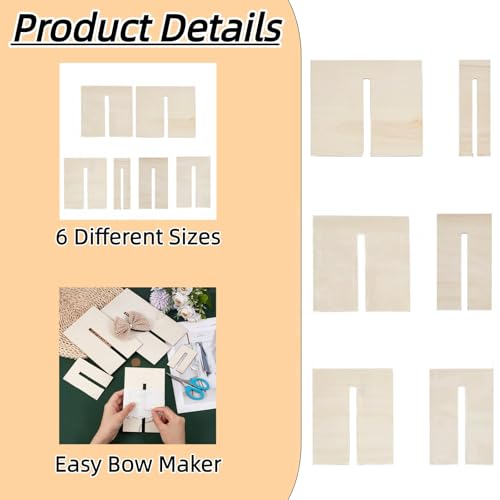 Vubbkdi 6Pcs Wooden Bow Maker Tool Kit with Different Size Templates - Easy Ribbon Bow Making Tool for Craft DIY Wrapping and Holiday Decoration