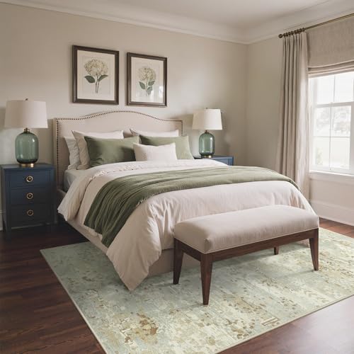 Image of BEIMO Area Rugs 5x7 for Living Room Bedroom, Modern Abstract Machine Washable Rug, Large Soft Low Pile Floor Carpet with Non Slip Backing for Dining Room, Beige
