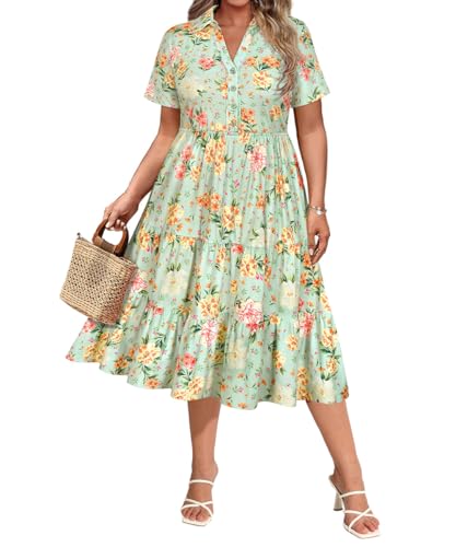 CARCOS Plus Size Dresses for Curvy Women Light Green Floral