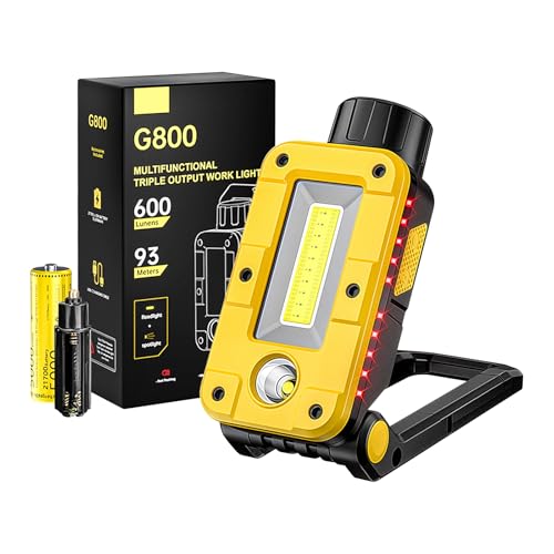 IPX5 - Foco LED de trabajo recargable IPX5, impermeable, portátil, 600 lúmenes, lámpara de seguridad para exteriores, con soporte ajustable de 180° para camping, senderismo, pesca, emergencia y