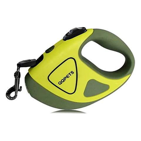 QQPETS Retractable Dog Leash with Bright LED Flashlight, 10 ft Dog Safety Walking Leashes for Small Medium Dogs up to 44 lbs,Tangle Free, Anti-Slip Comfort Grip (Small- 10 ft up to 44 lbs, Green) Cover