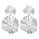 FILMOON Silver Leaf Dangle Earring for Women Fashion Statement Jewelry