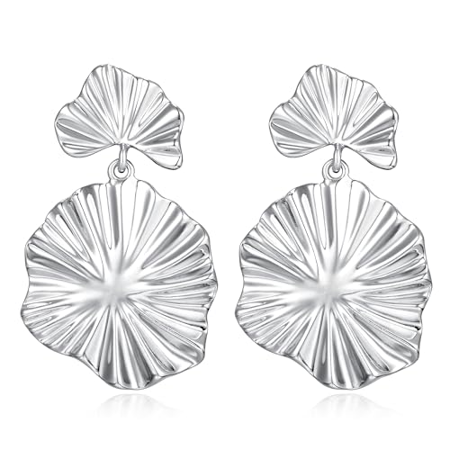 FILMOON Silver Leaf Dangle Earring for Women Fashion Statement Jewelry