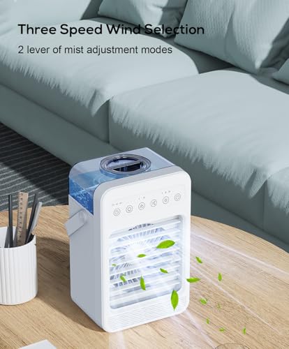 Draagbare Air conditioner, Mini Luchtkoeler, USB Desktop Luchtkoelventilator Persoonlijke Airconditioning, 4 Snelheden & LED Lampjes & 2 Nevelnevels & Timer Luchtkoelventilator voor Thuis Binnenshuis - Afbeelding 5