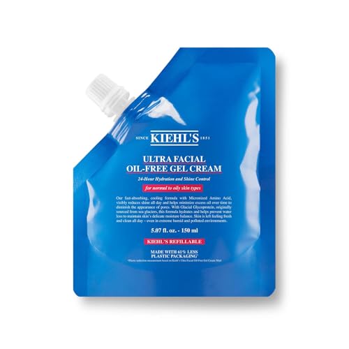 KIEHL'S Ultra Facial Oil-Free Gel Cream, 150 ml Nachfüllpackung, erfrischende Gesichtscreme für fettige Haut, bis zu 24 h feuchtigkeitsspendende Gel-Creme, Glanz mildernd und kühlend