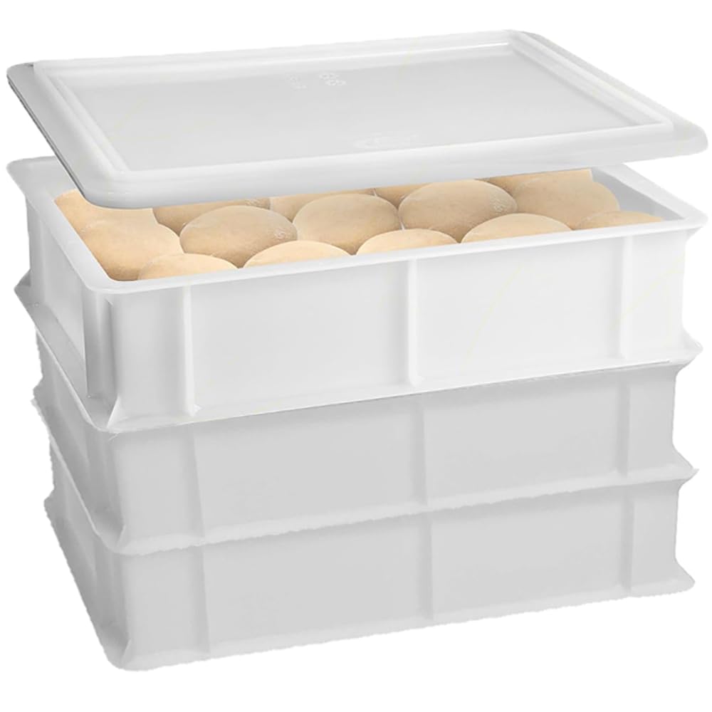 Set 3 Cassetta con Coperchio impasti palline Pizza Pane panette 30x40x13 per alimenti certificata certificata per alimenti litri 12 professionale impilabile sovrapponibile