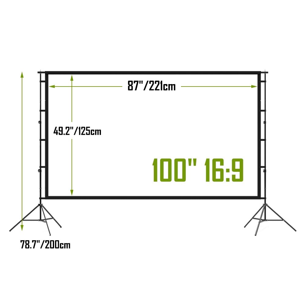 100 120 150 Pollici Schermo del Proiettore Portatile di 4K HD, Telo Cinematografico All'aperto di 16:9 Anti-Crease con Treppiede per Cinema in Casa(100 inch)