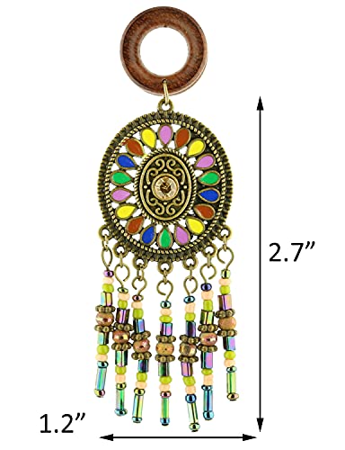 Balala 8mm-22mm Bohemian Beads Tassel Wood Dangle Ear Gauges Piercing Flesh Tunnels Plugs Statement Earrings2