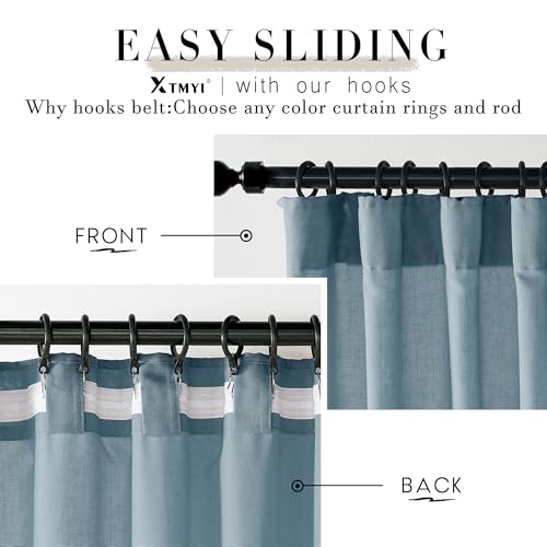 Image of XTMYI Stone Blue Curtains 90 Inches Long for Living Room,Light Filtering Country Vintage Hooks Pleated Back Tab Semi Sheer Linen Curtains for Bedroom 2 Panels Set,Dusty Blue