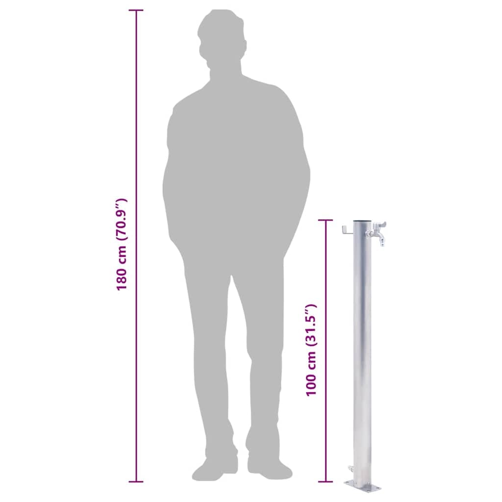 Colonna d'acqua in acciaio inox, 100 cm, rotonda, con rubinetto e supporto per tubo flessibile per irrigazione da giardino, irrigatore per prato, tubo antigoccia, balcone, terrazza, aiuola