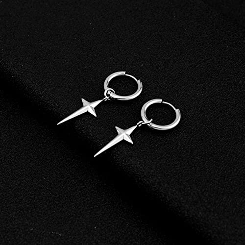 Punk Cross Star Dangle Drop Huggie Small Hoop Earrings for Men Women Stainless Steel Hypoallergenic Minimalist Personalized Simple Sleeper Hinged Hoops Dangling Hanging Hip Hop Lightweight Piercing Fashion Jewelry2