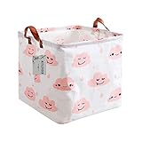 Square Storage Bins Canvas Collapsible Storage Basket with Handles Toy Organizer for Nursery, Kid's Toys, Closet & Laundry, Gift Baskets(Pink Cloud)