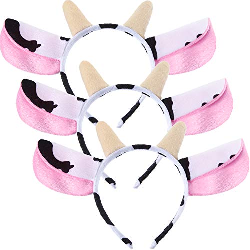 WILLBOND 3 Pack Cow Headband Cosplay Cow Ear Headband Girl Adult Fancy Dress Accessory