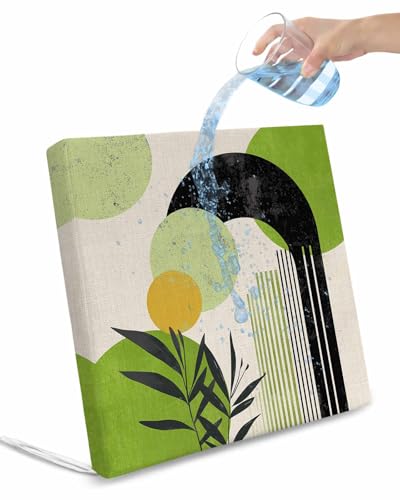 2 Pack Boho Middle Century Waterproof Cushion Covers with Ties, Outdoor Patio Chaise Lounge Chair Seat Cushion Slip Covers Replacement(Only Cover) Abstract Green Geometric Leaves 24