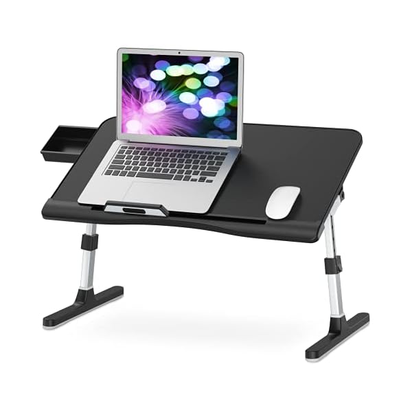 Laptoptisch fürs Bett Couch, COKWEL Betttisch Laptop Tisch Höhenverstellbar mit Schublade, PVC-Leder Notebooktisch…