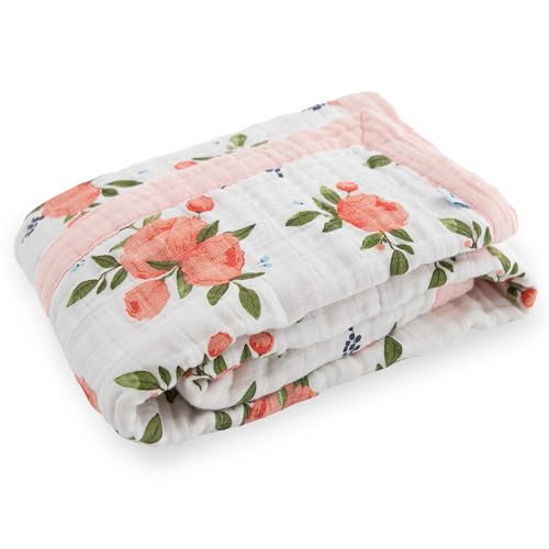 Image of Little Unicorn Newborn Receiving Quilt | Ultra- Soft, Multi-Layered Muslin Fabric | Gift for Newborns & on-The-go (Watercolor Roses)