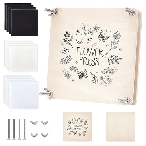 BENECREAT Large Flower Press Kits 18x18cm 4 Layers Plant Press Kit Square Wood Leaf Press Kits for DIY Flowers Art Dried Flower Making Plant Preservation