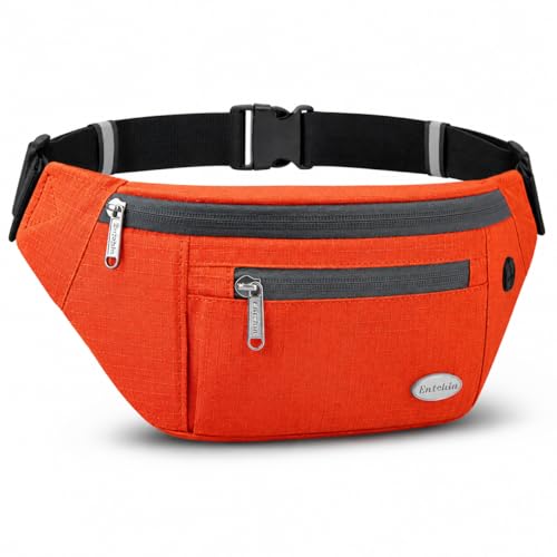 Entchin Fanny Pack for Women Men,Crossbody Belt Bag with 4-Zipper Pockets,Adjustable Waist Bag Pack,One of the Most Popular Travel Essential Gifts for Walking,Traveling,Cycling and Shopping, Orange,