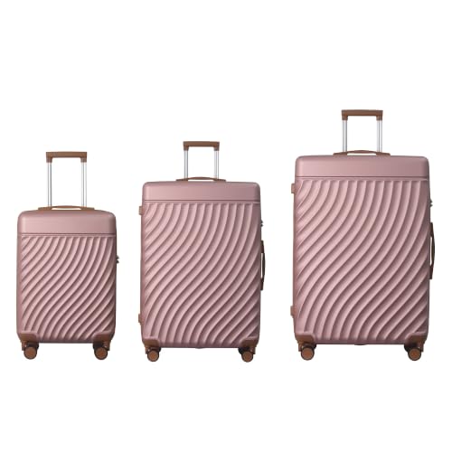 ALYIAMXL 3-Piece ABS Hardshell Luggage Set, Lightweight Durable Suitcases with 4 Silent Spinner Wheels, TSA Lock & Scratch-Resistant Surface, 20"/24"/28", Rose Gold